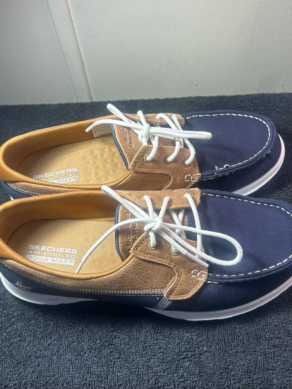 Skechers Unisex  Navy and Tan Canvas Boat Shoes